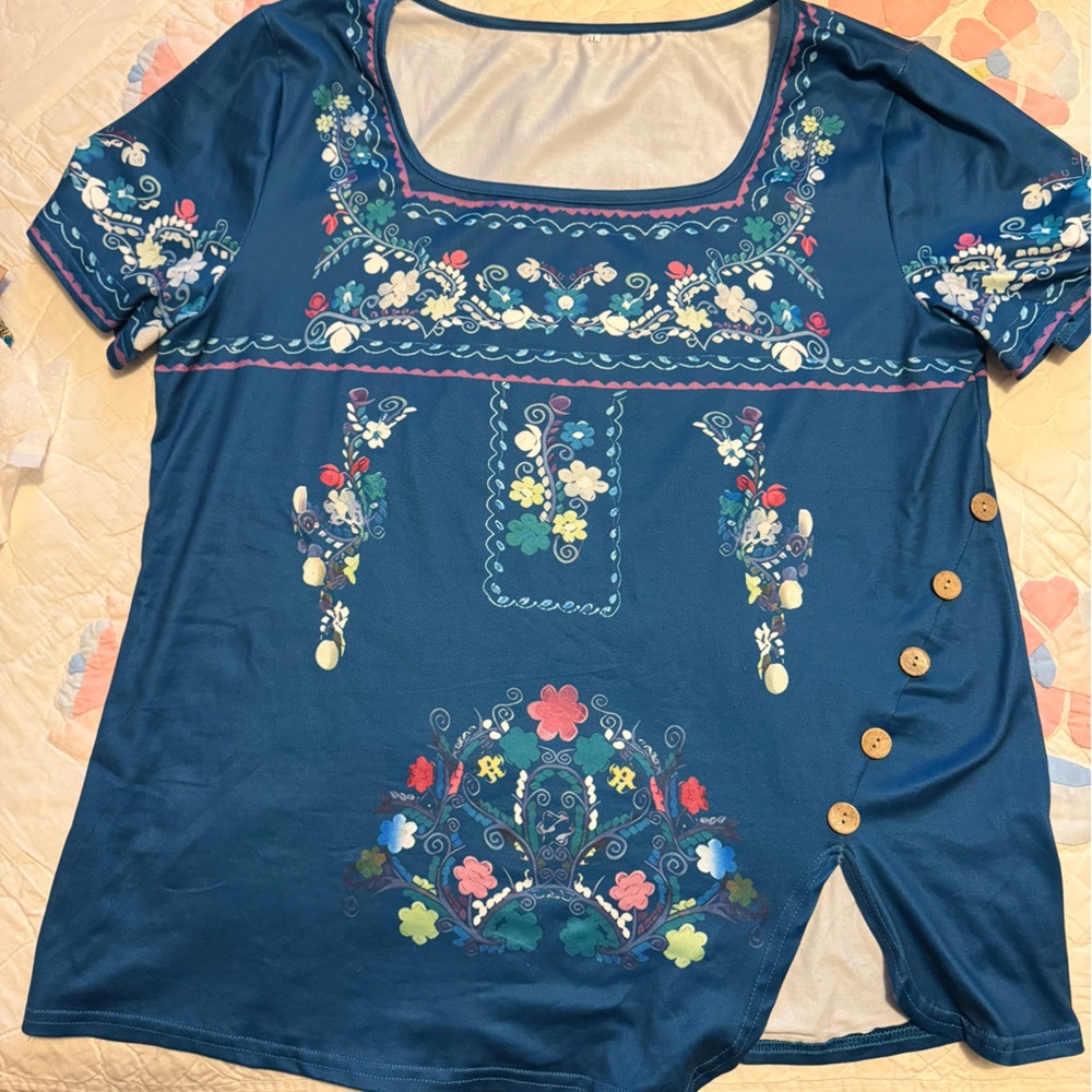 Embroidered Blue Women's Top